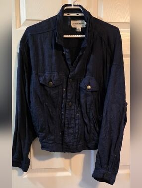 Club Monaco Vintage Navy Blue Button-Front Bomber Jacket